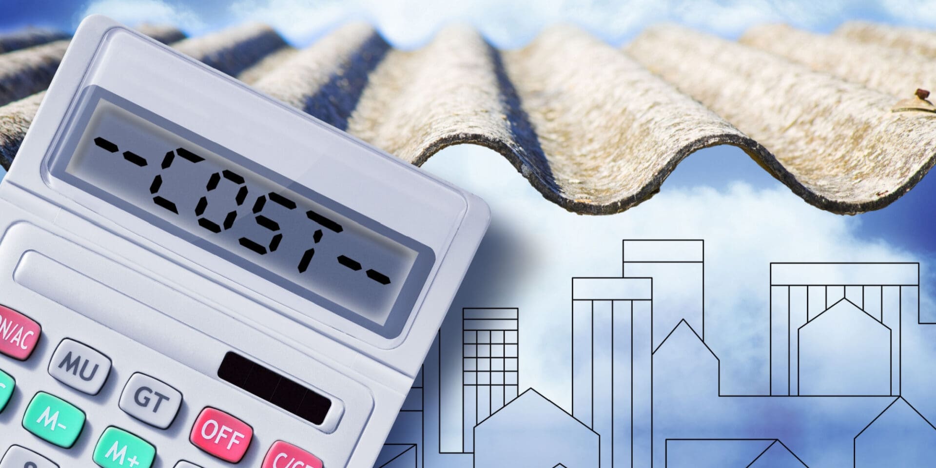 "Cost" is spelled out on a calculator with a metal roofing panel in the background.